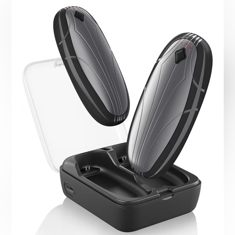 NWT Electric Handheld Hand Warmers Black & Grey with Charging Bin Two Pack